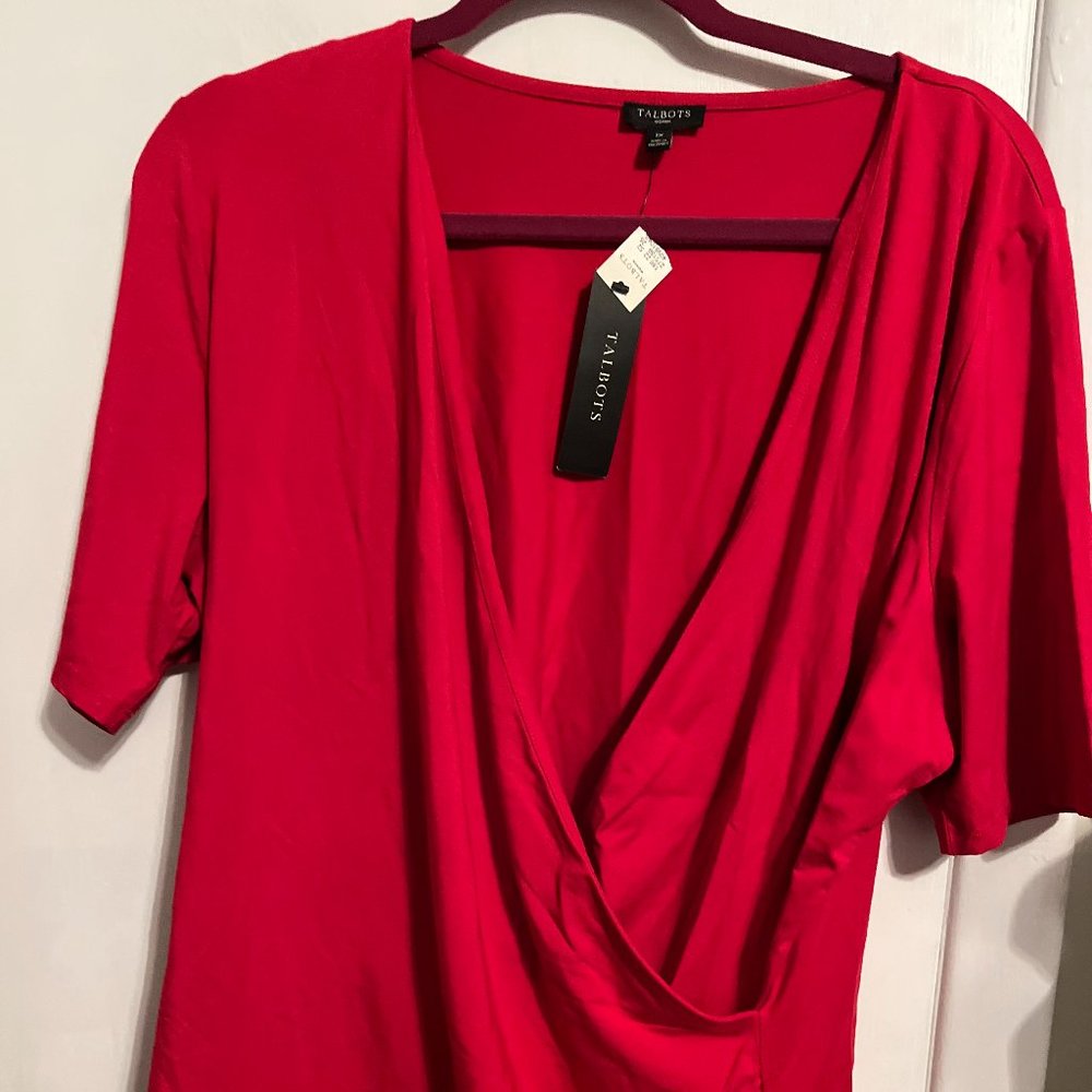 NWT TALBOTS WOMAN RED V-NECK SHORT SLEEVE BLOUSE SZ 1X